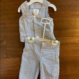 Carters blue and white seersucker 2 piece vest and pants